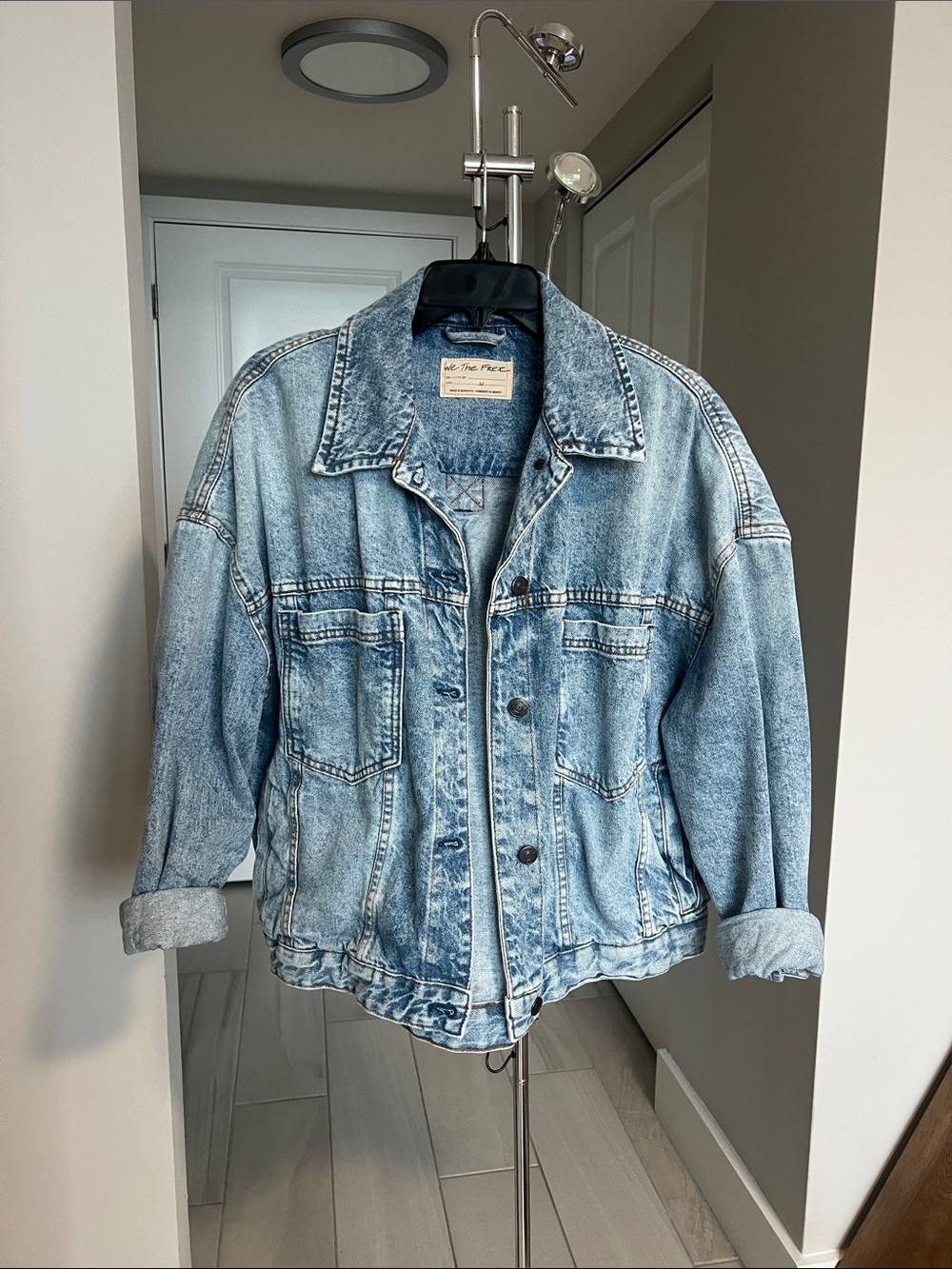 We The Free Light Blue Acid Wash Denim Swing Jacket
